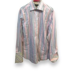 TED BAKER LONDON Men’s Striped Long Sleeve Button Up Cotton Dress Shirt 16 34/35